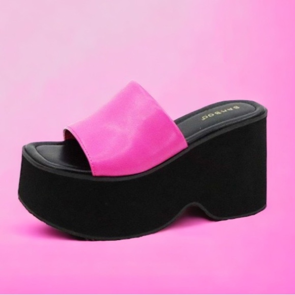 Bamboo Barbie Hot Pink Platform Wedge Heeled Sandal